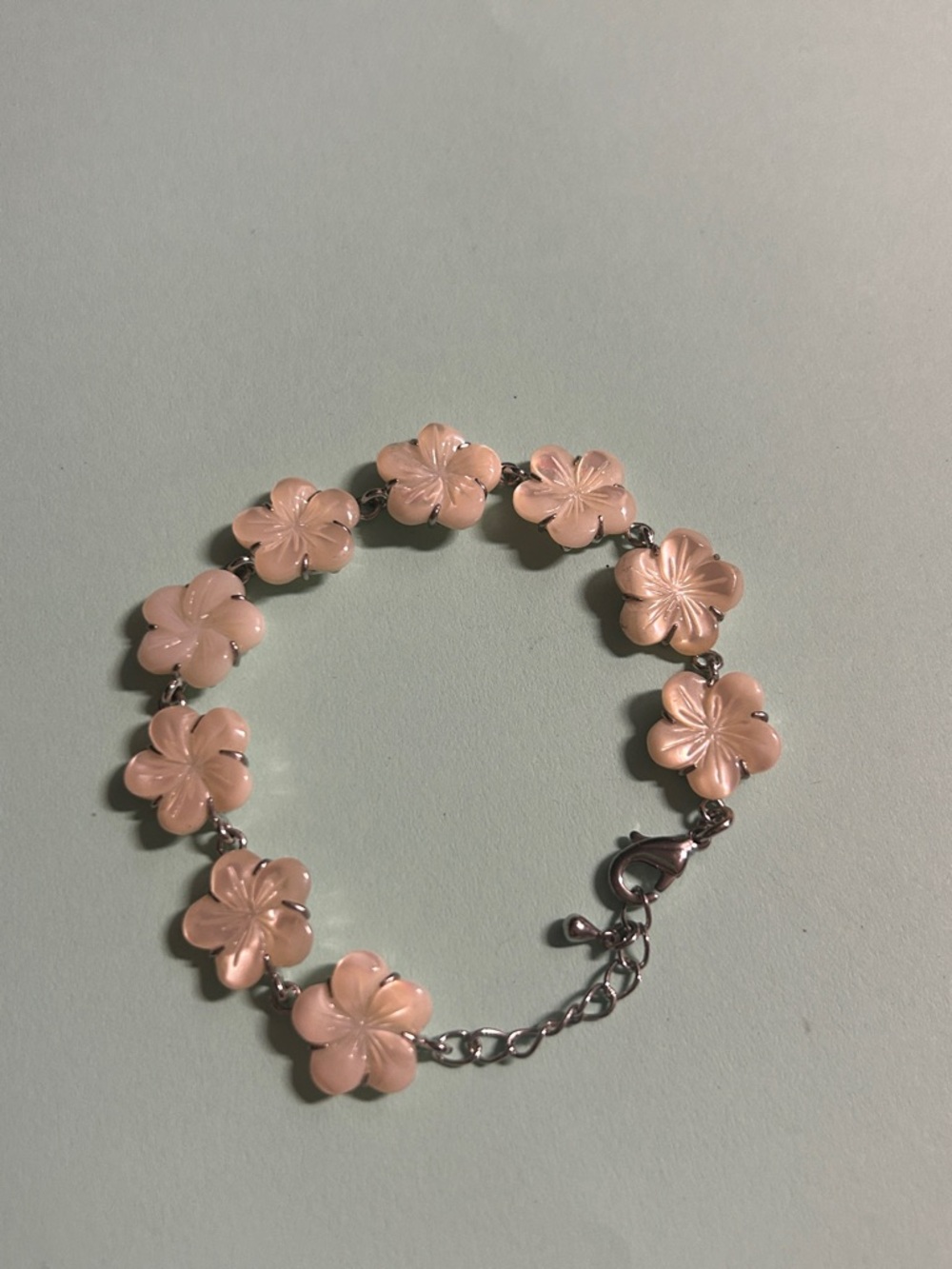 Delicate Pink Flower Link Bracelet - Women's Jewelry mother of pearl hibiscus